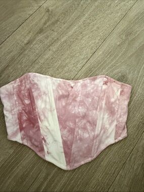 Cotton Candy LA Boned Strapless Corset Tube Cloud Print Pink White Small